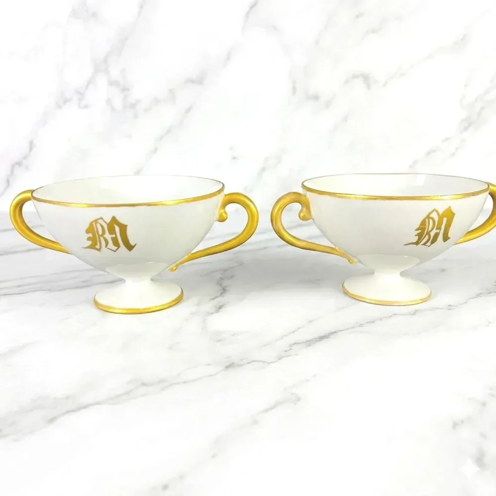 Antique Carl Tielsch (C.T.) Altwasser Monogrammed Bouillon Cups Germany Silesia